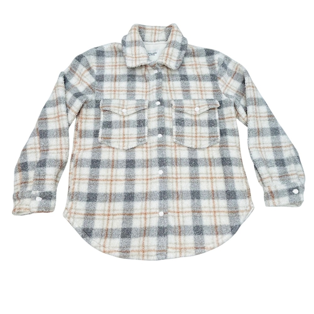 Abercrombie & Fitch Sherpa Plaid Shacket Womens Small Teddy Fleece Jacket Cozy